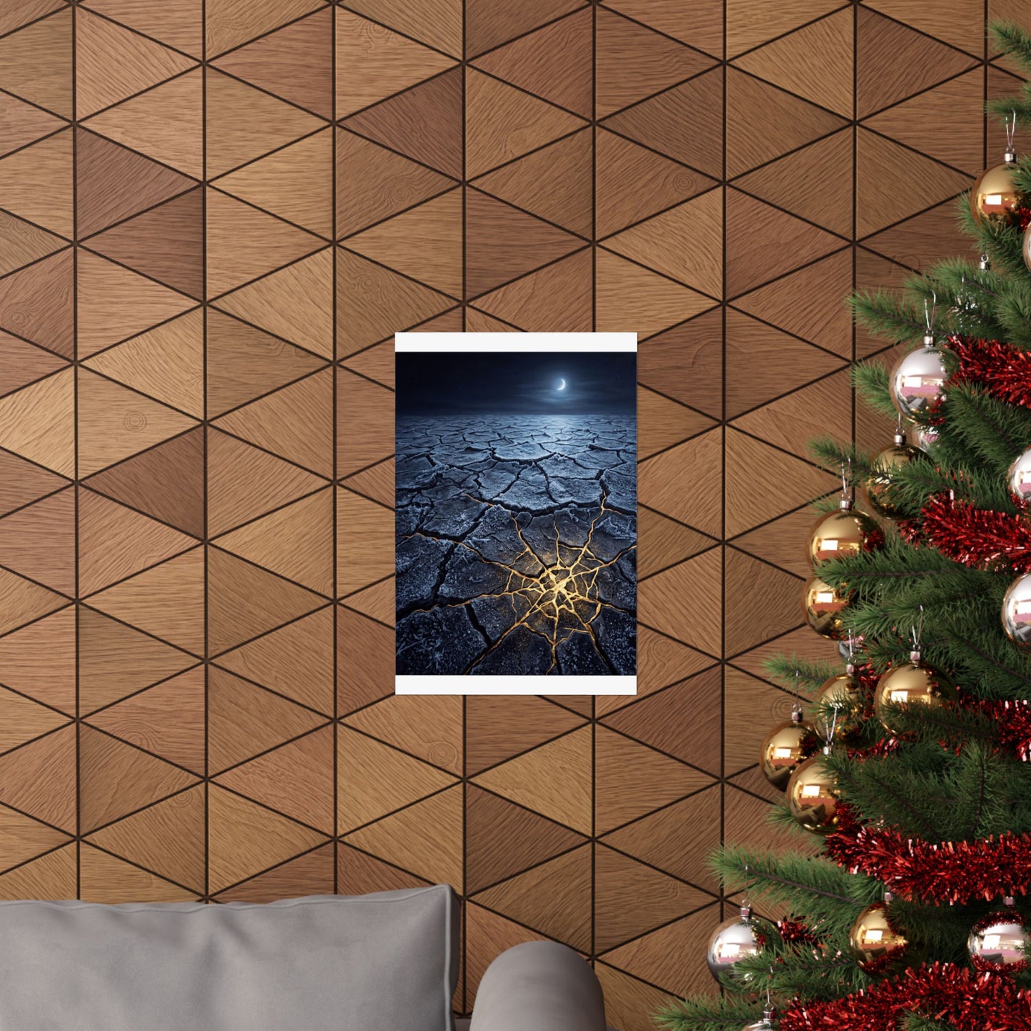 Artful Cracked Earth Wall Art Print - Gold Vein Kintsugi