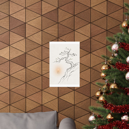 Spring Pine Tree Minimal Line Wall Art Print | Warm Decor