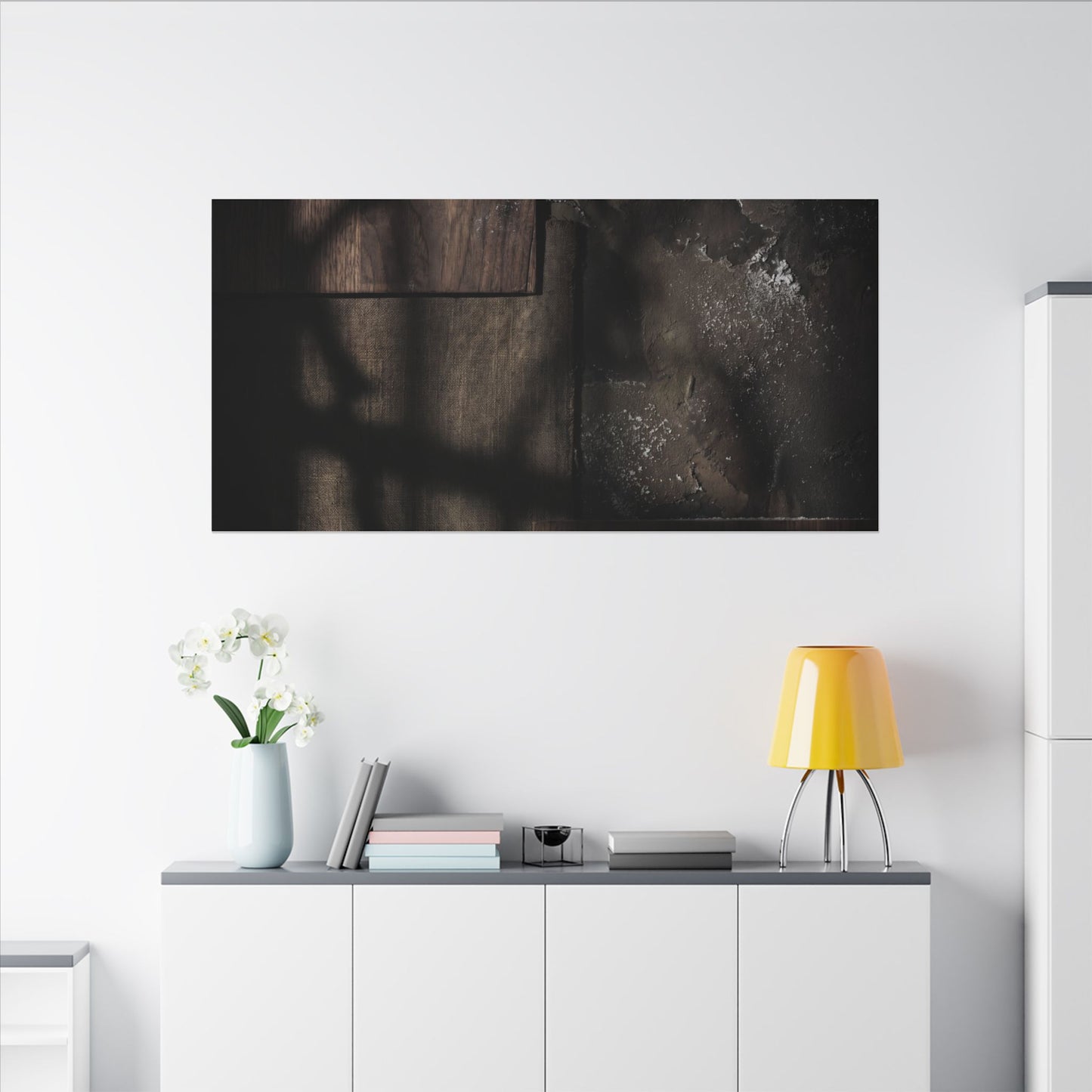 Dark Japandi Shadow Play in Candlelight | Dark Texture Canvas Art