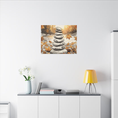 Earthy River Stones Canvas Art - Minimal Line Japandi