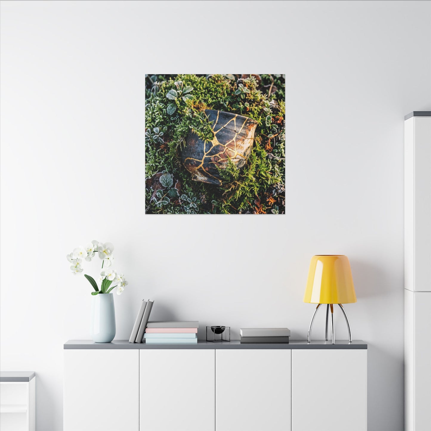 Artful Moss Close Up Canvas Art - Gold Repair Kintsugi