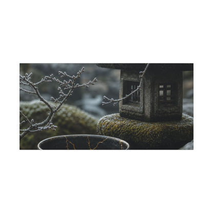 Stone Lantern Canvas Art | Winter Kintsugi Gold Repair Art
