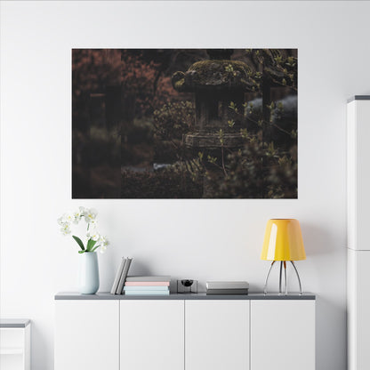 Stone Lantern Spring Canvas Art | Dark Japandi Bold Design