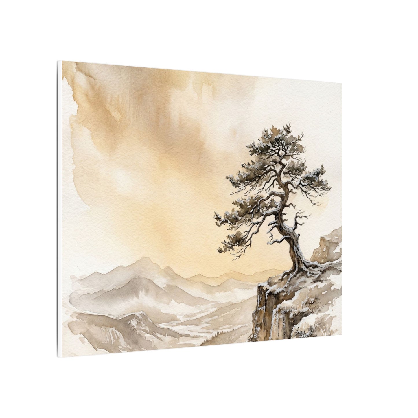 Pine Tree Canvas Art | Winter Japandi Watercolor Art