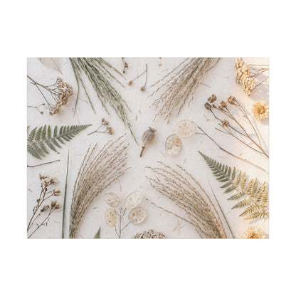 Elegant Dried Flowers Canvas Art - Japanese Pattern Japandi