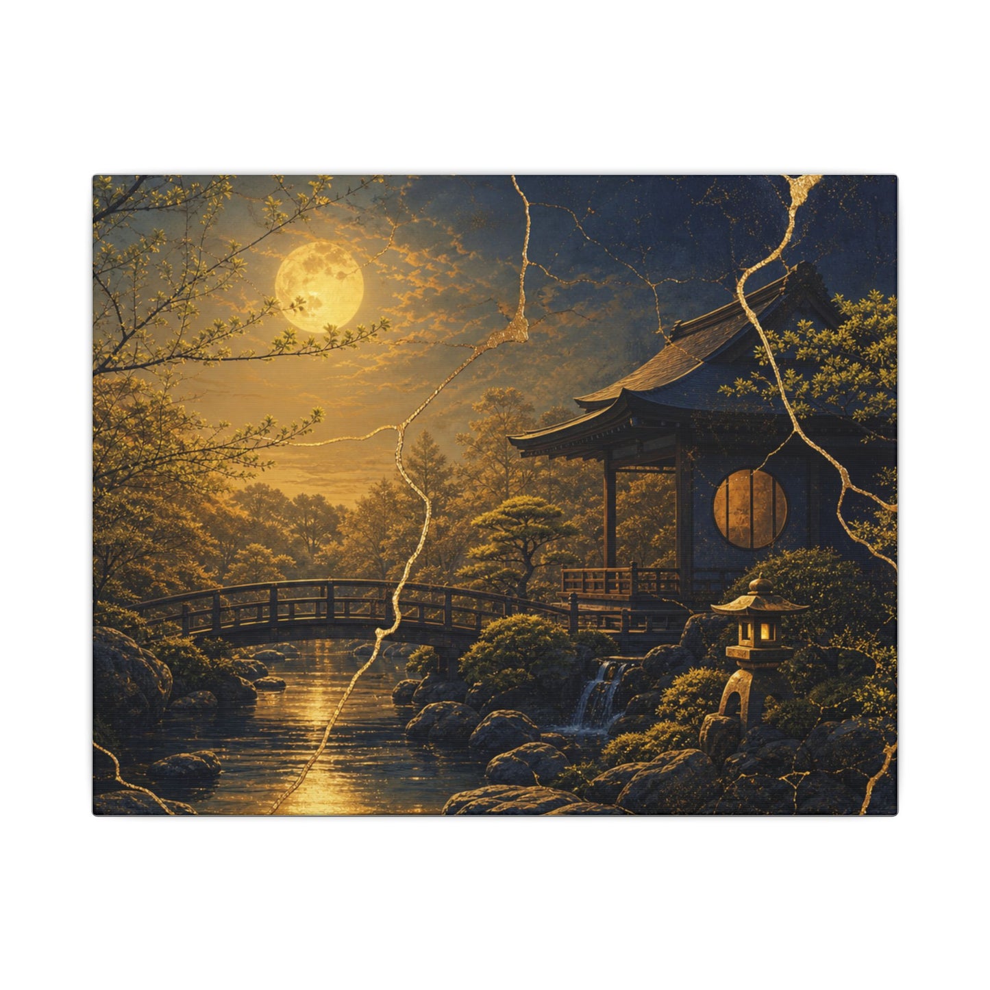 Spring Moonlit Garden Gold Vein Canvas Art | Resilient Decor