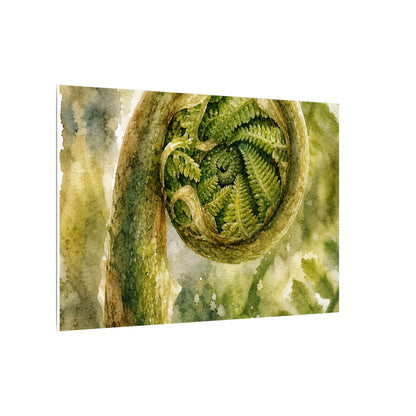 Japandi Fern Unfurling in Dappled | Watercolor Canvas Art