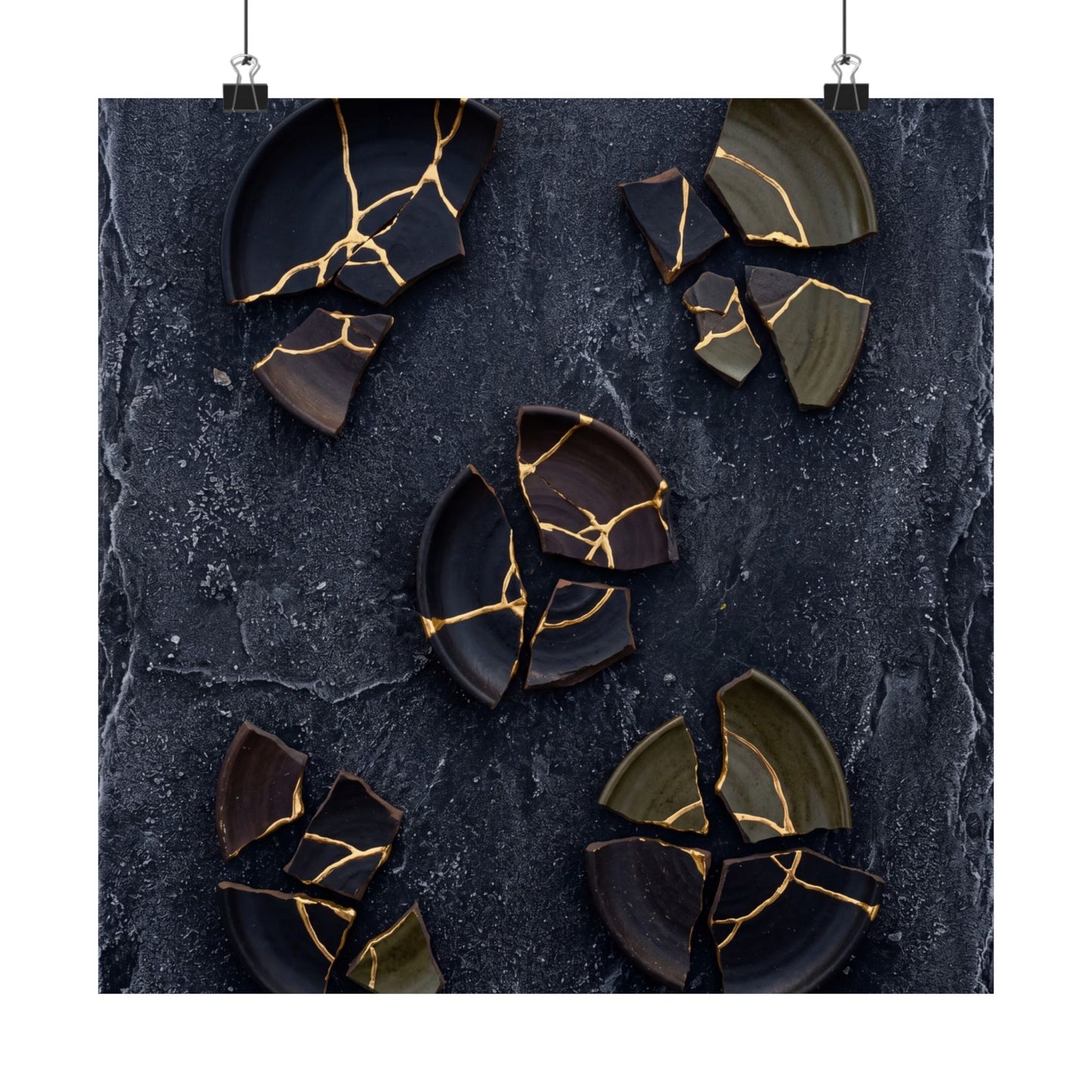 Moody Broken Pottery Wall Art Print - Shadow Zen Dark Japandi