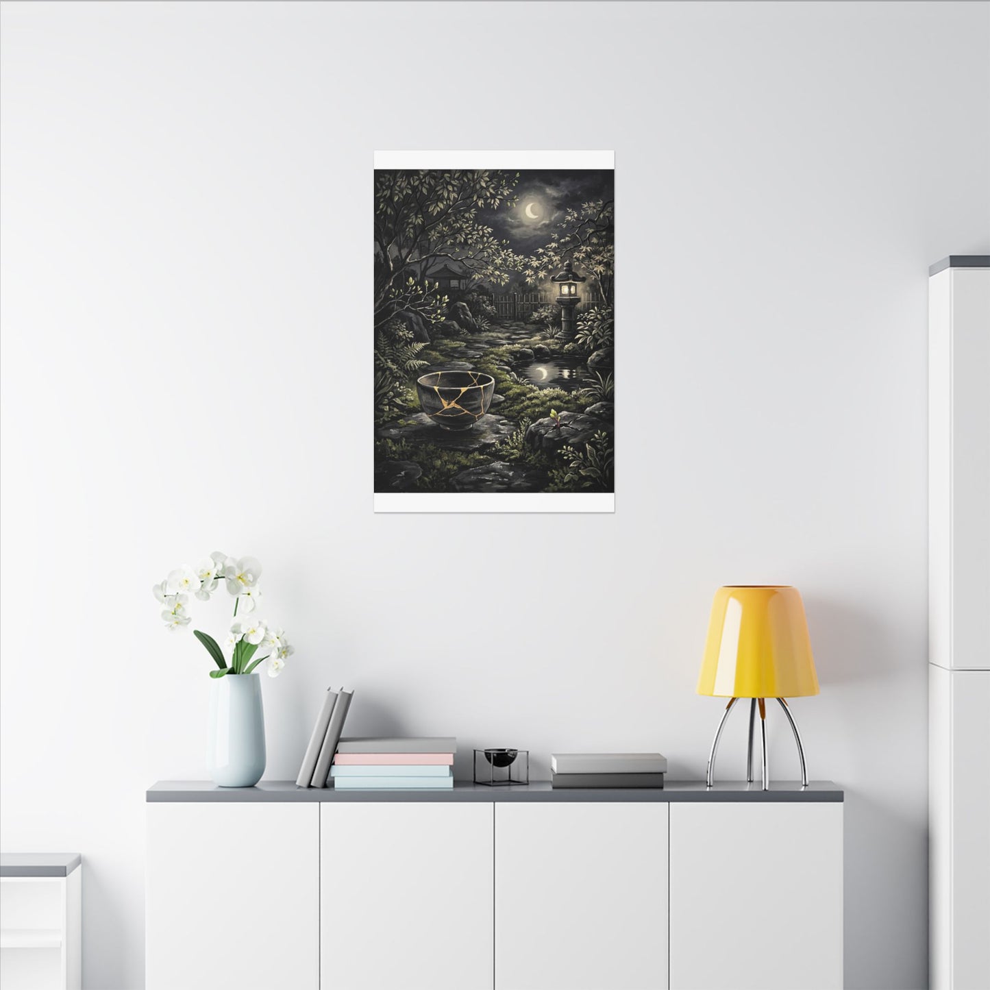 Kintsugi Moonlit Garden in Dappled | Gold Repair Canvas Art