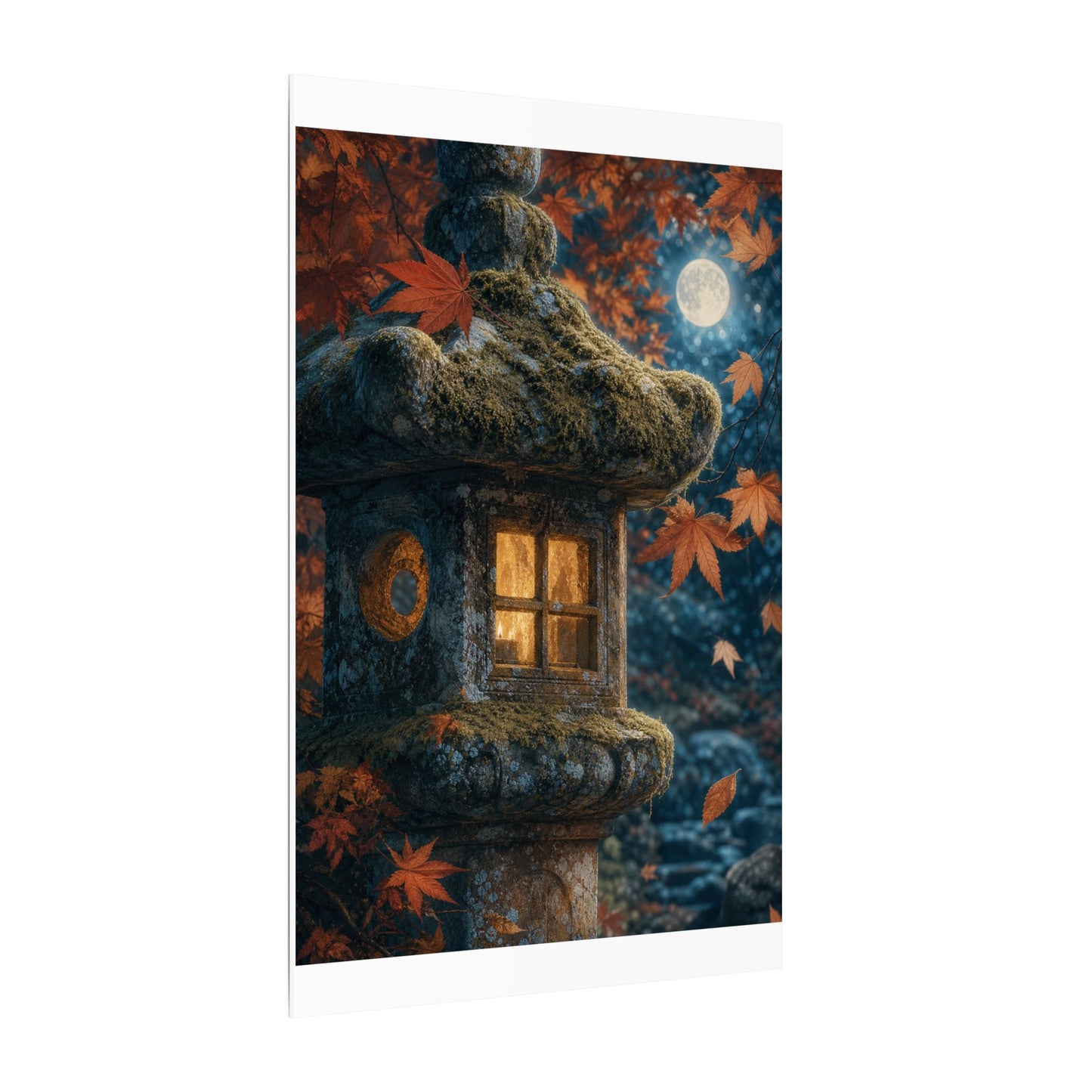 Autumn Stone Lantern Forest Whimsy Canvas Art | Earthy Decor