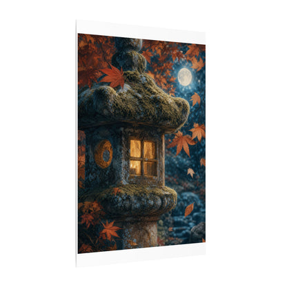 Autumn Stone Lantern Forest Whimsy Canvas Art | Earthy Decor