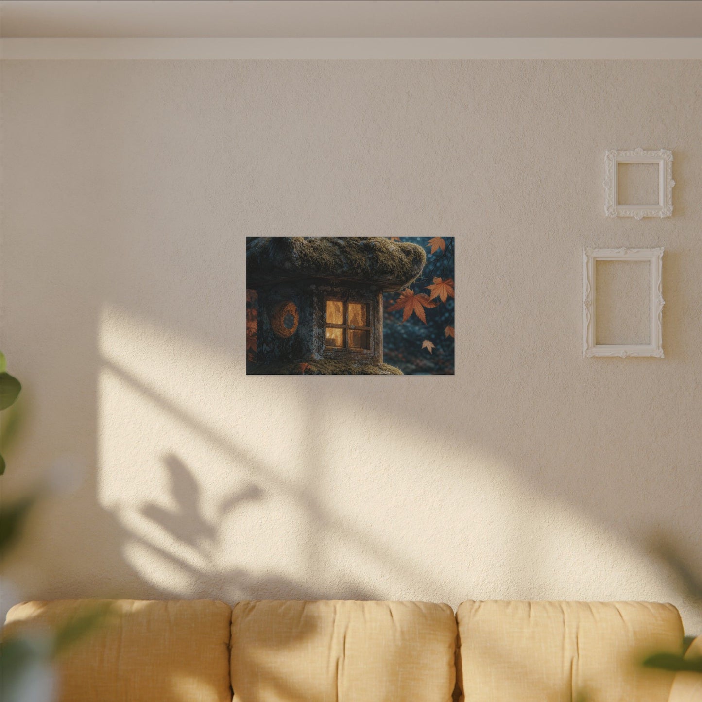 Autumn Stone Lantern Forest Whimsy Canvas Art | Earthy Decor