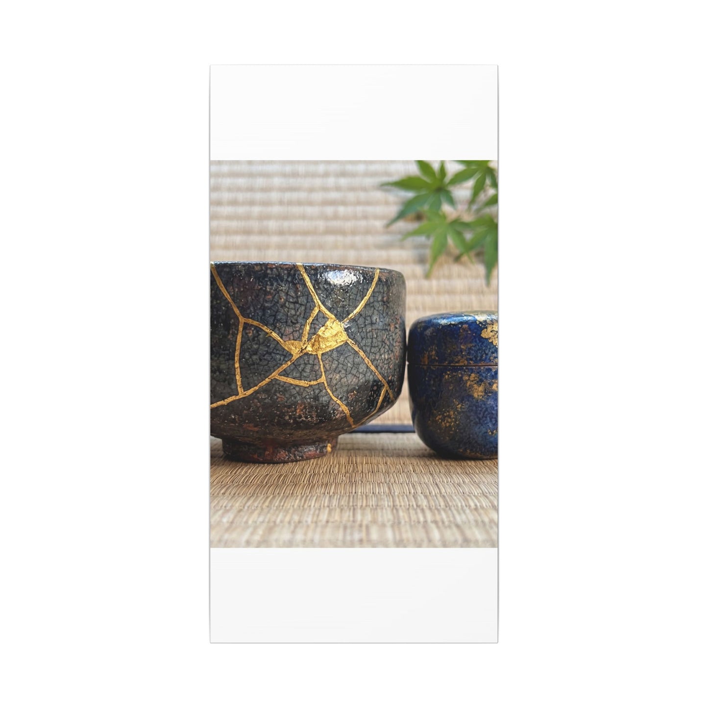 Tea Ceremony Crackle Gold Canvas Art | Philosophical Kintsugi Art