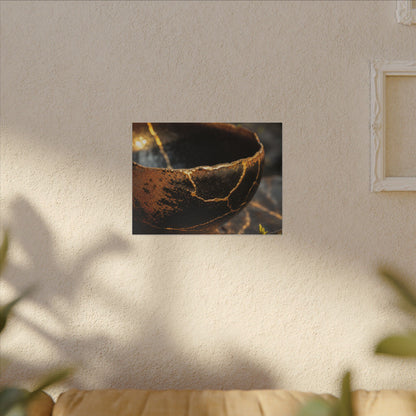 Kintsugi Ceramic Bowl in Golden Hour | Gold Vein Canvas Art