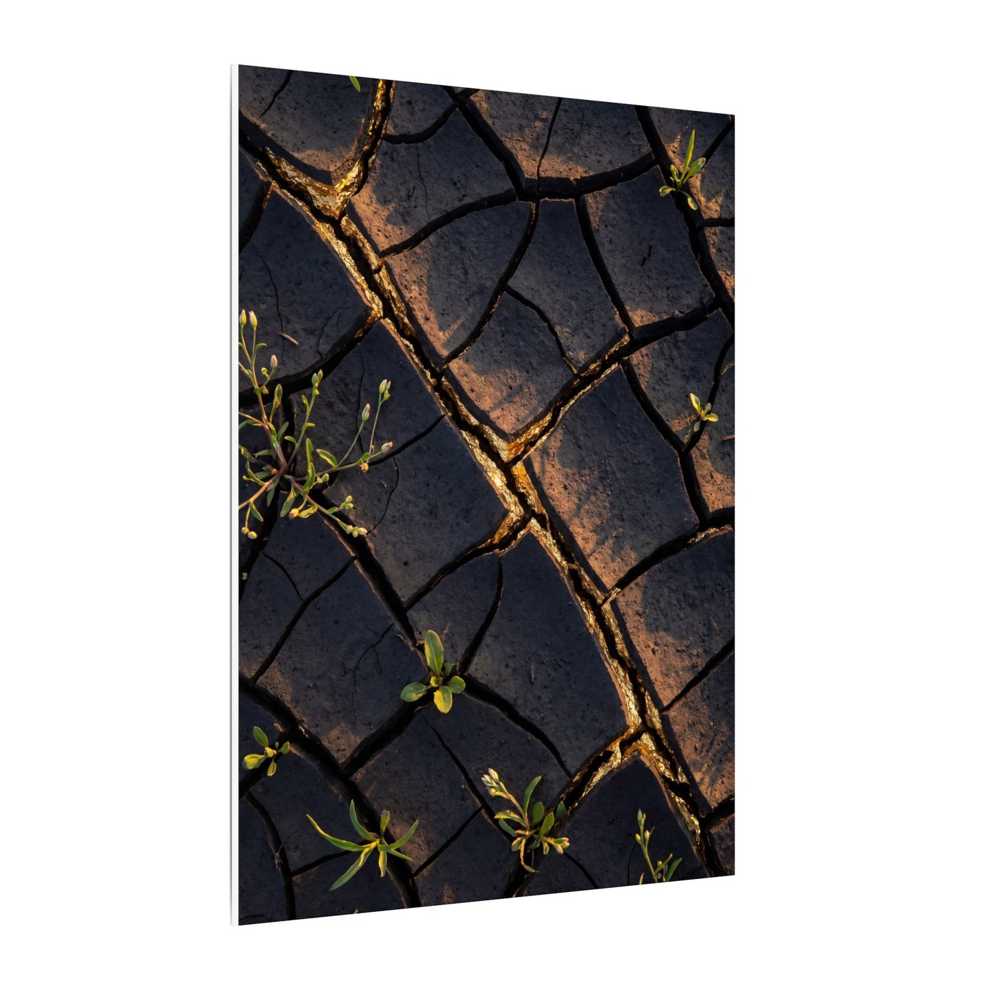 Kintsugi Cracked Earth in Golden Hour | Gold Vein Canvas Art