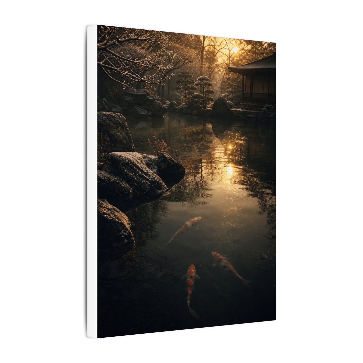 Winter Koi Pond Shadow Zen Canvas Art | Bold Decor
