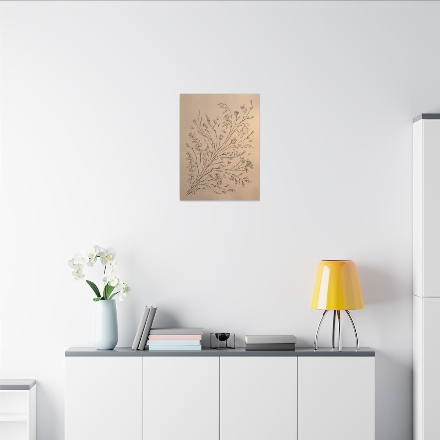 Dried Flowers Canvas Art | Spring Japandi Minimal Line Art