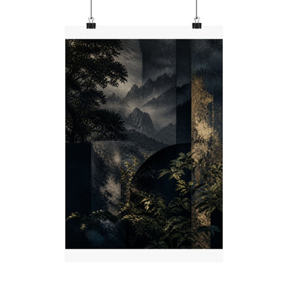 Fukinsei Mountain Mist Wall Art Print - Dark Japandi Moody Minimal
