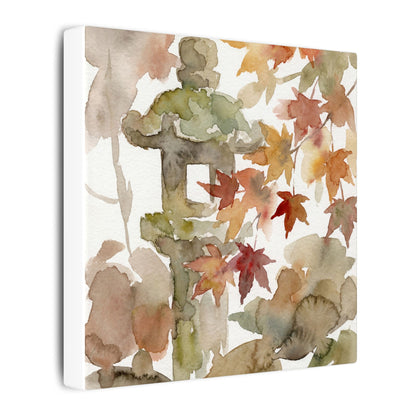Stone Lantern Watercolor Canvas Art | Earthy Japandi Art