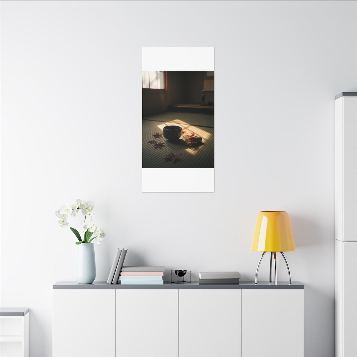 Dark Japandi Tea Ceremony in Golden Hour | Moody Minimal Canvas Art
