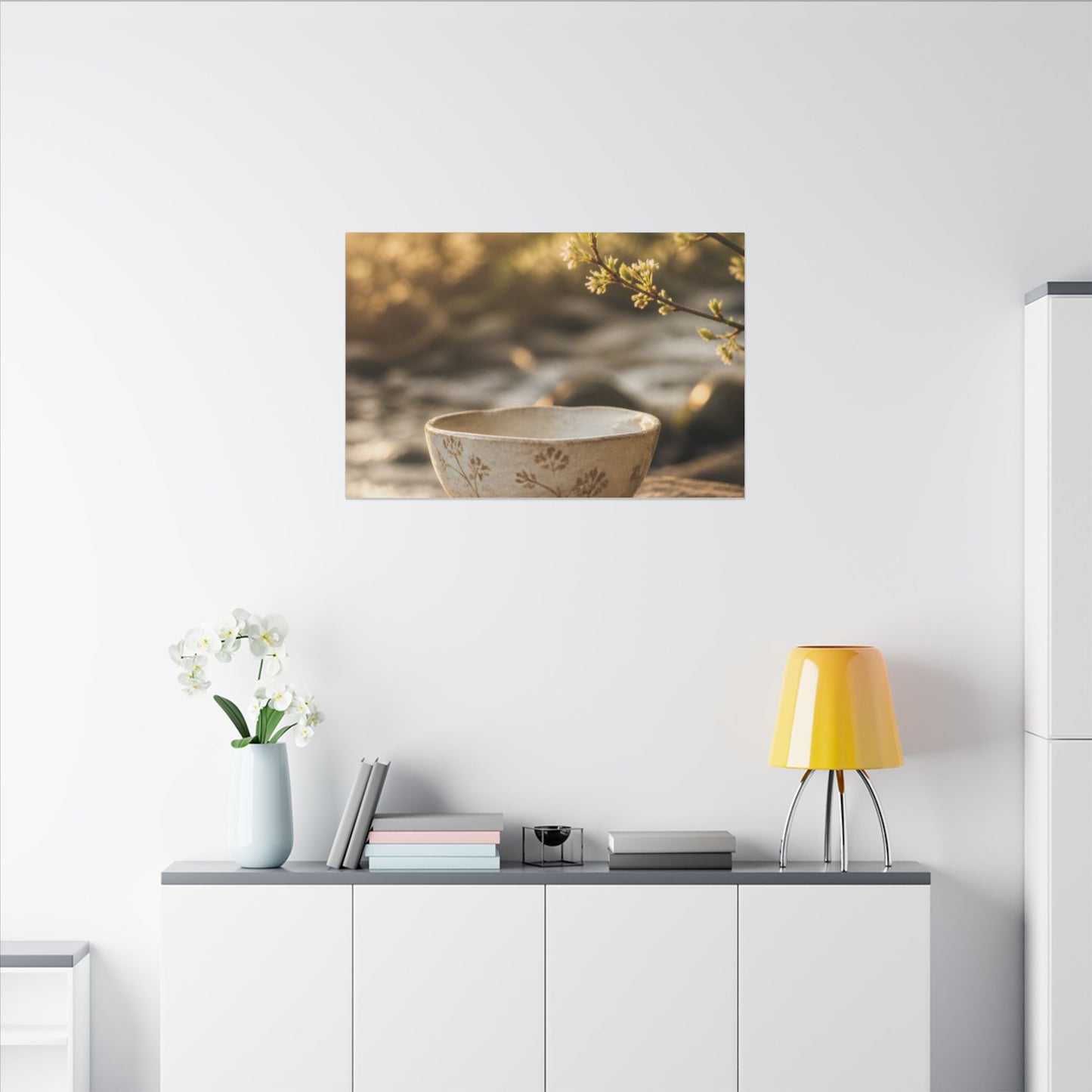 Neutral Ceramic Bowl Canvas Art - Japanese Pattern Japandi