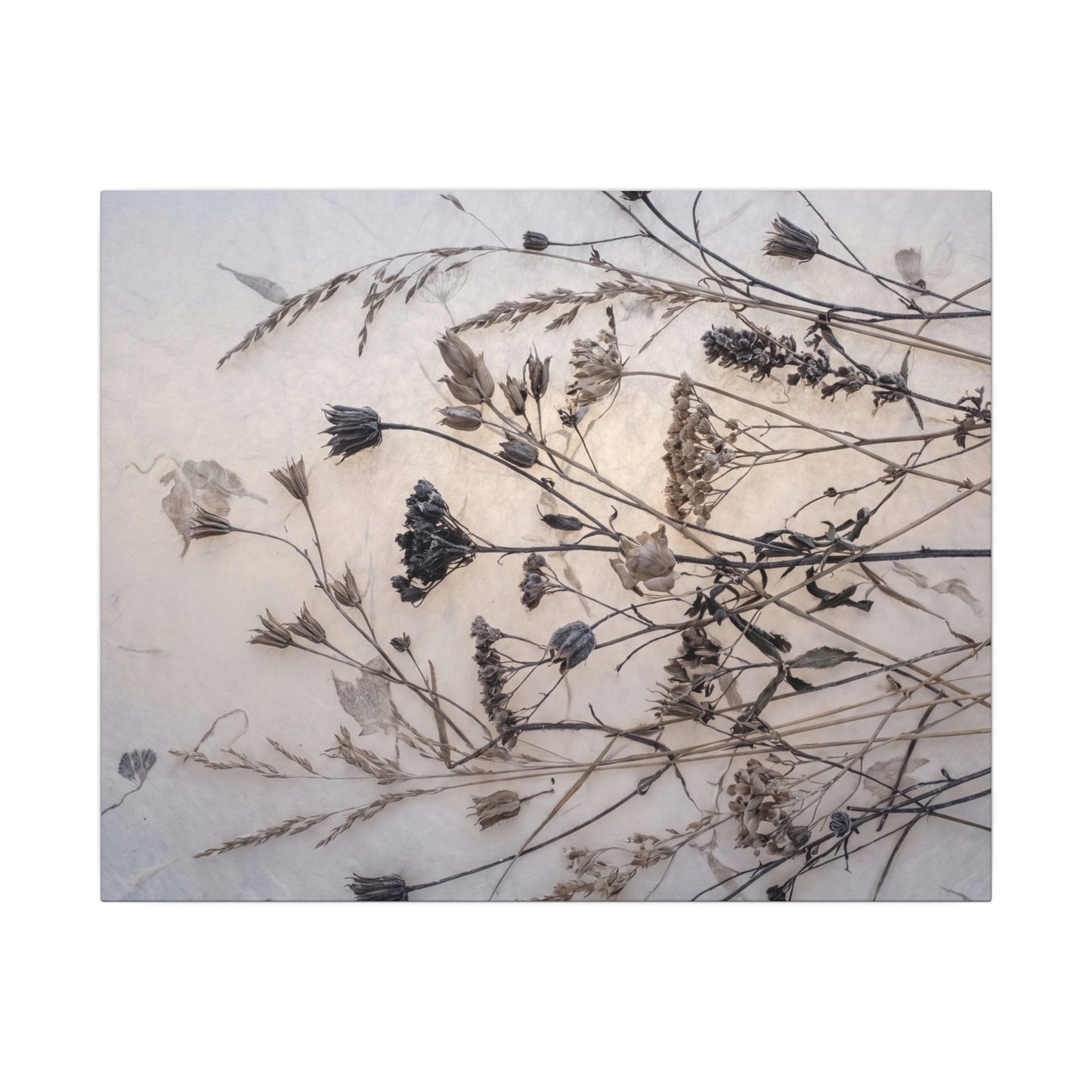 Elegant Dried Flowers Canvas Art - Japanese Pattern Japandi Art Print