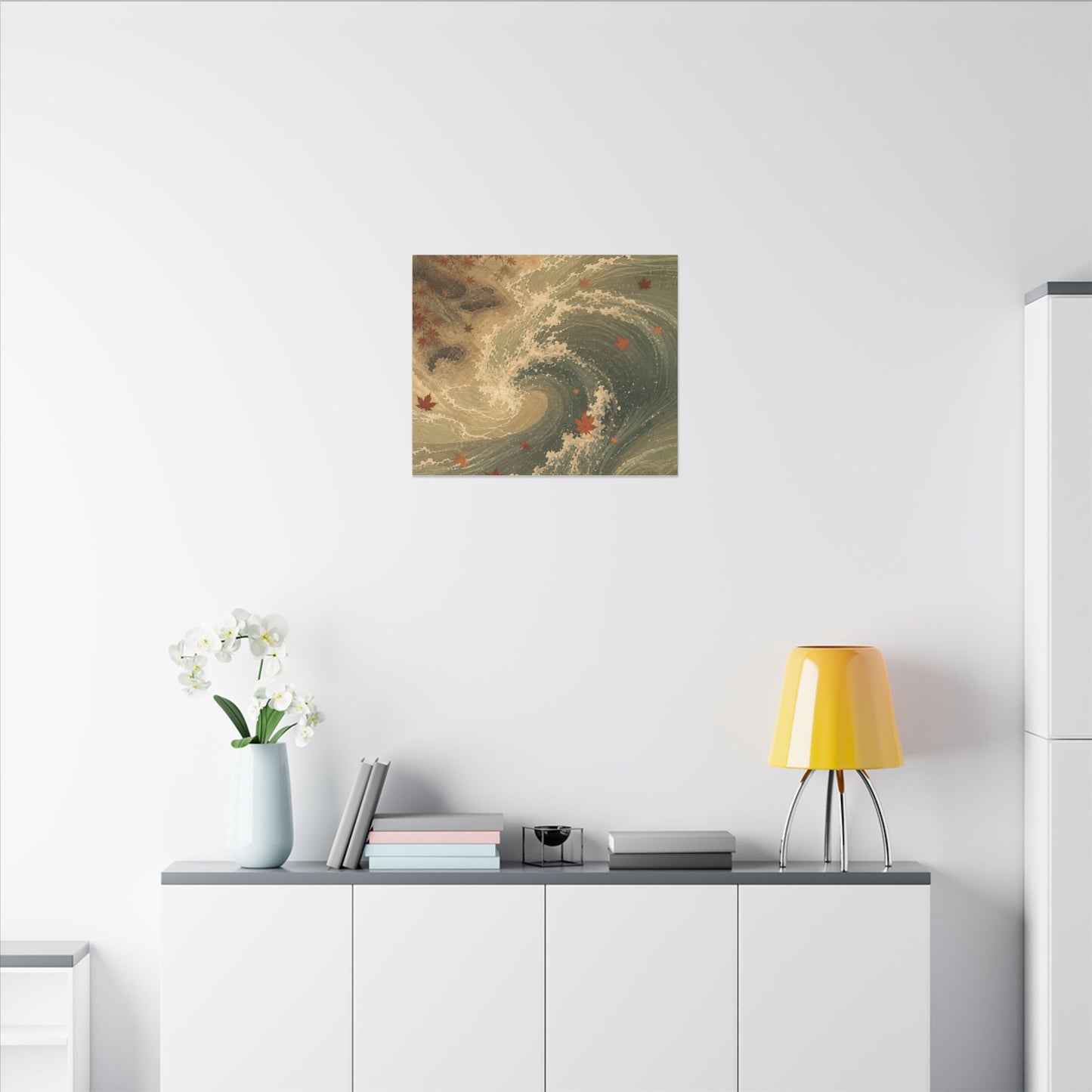 Japandi Ocean Wave in Candlelight | Japanese Pattern Canvas Art