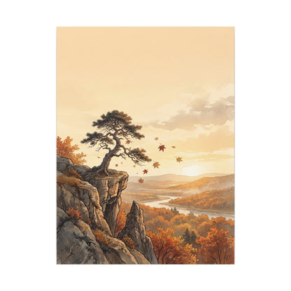 Pine Tree Autumn Canvas Art | Japandi Warm Design