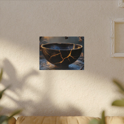 Ceramic Bowl Canvas Art | Winter Kintsugi Gold Repair Art