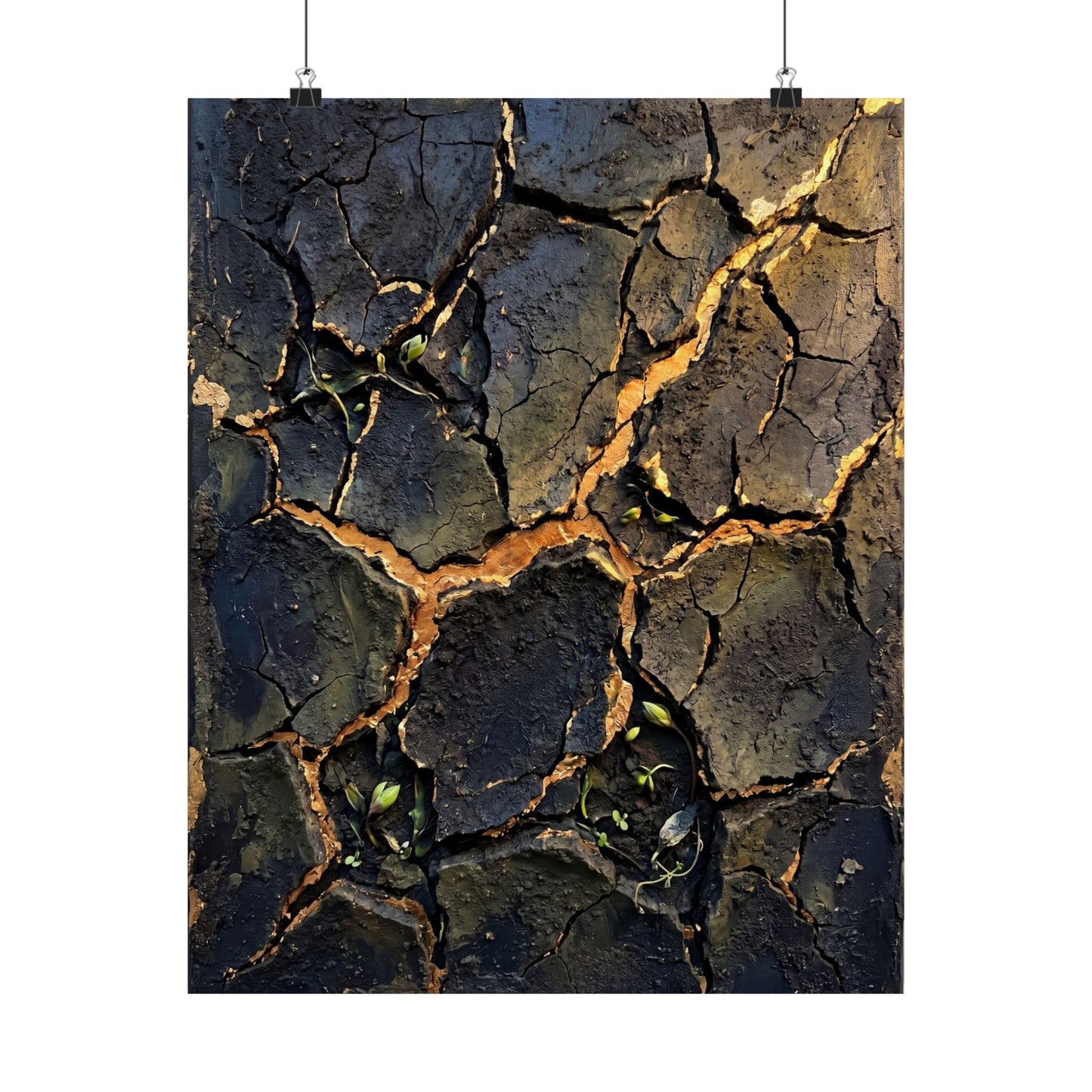 Cracked Earth Dark Texture Wall Art Print | Sophisticated Dark Japandi Art