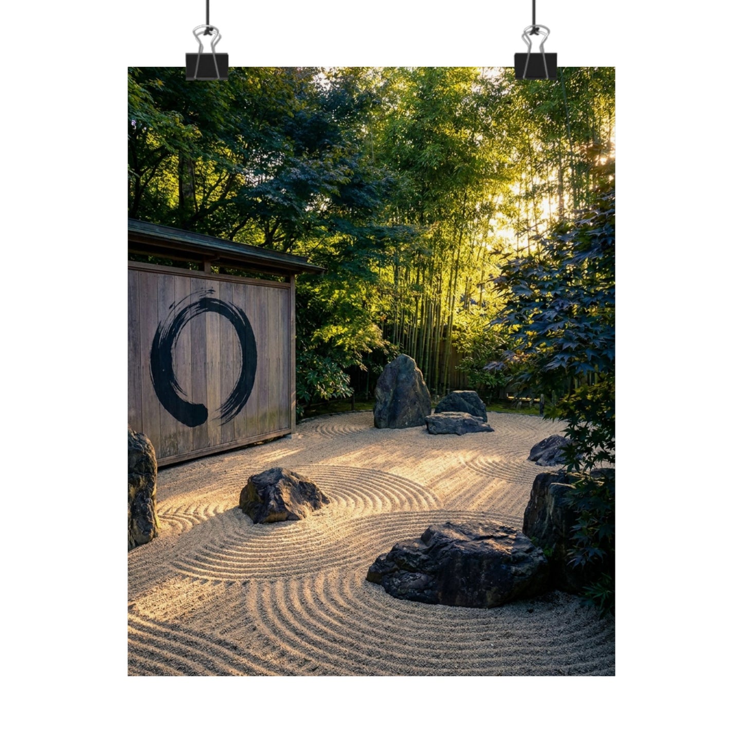 Golden Hour Rock Garden Wall Art Print - Zen Mono No Aware
