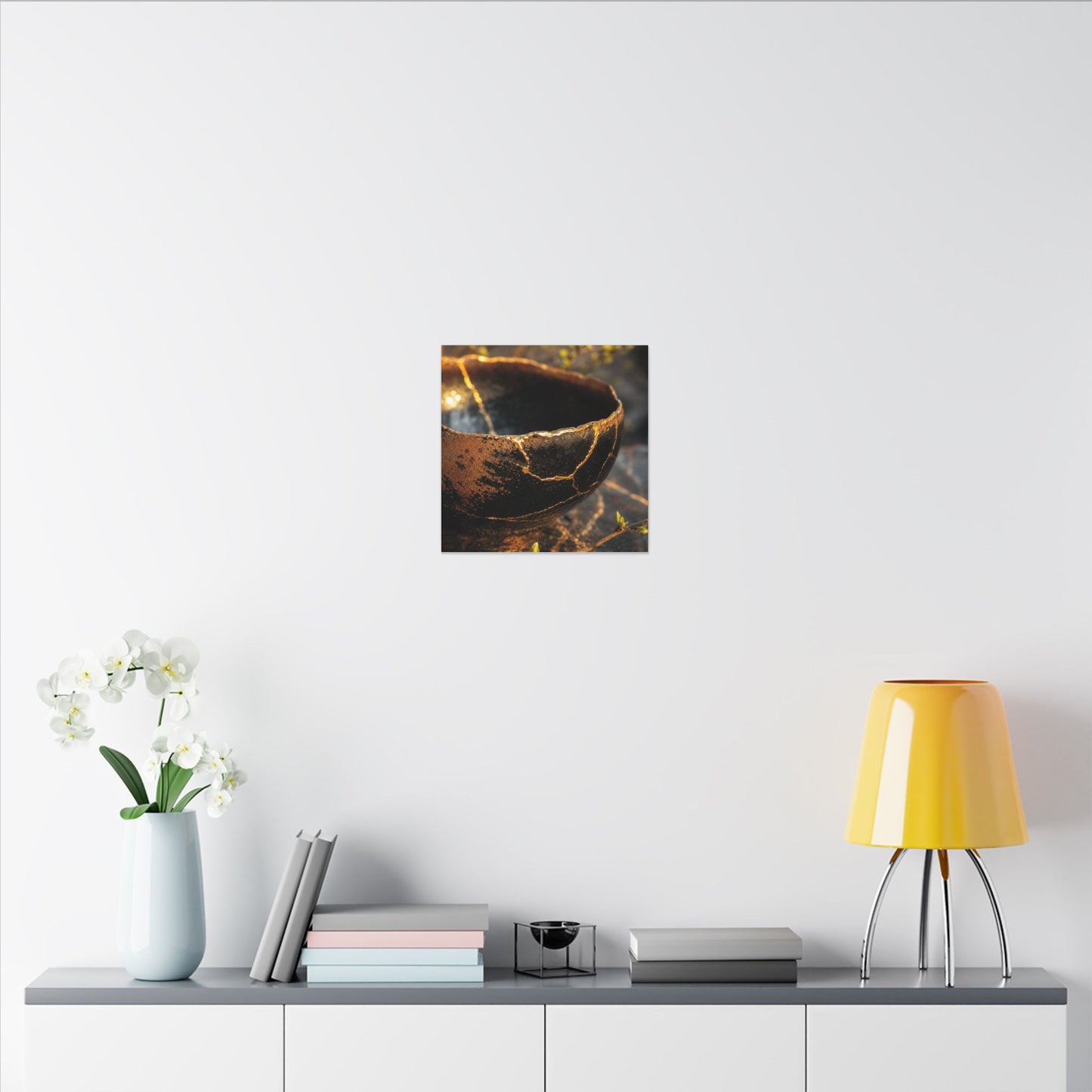 Kintsugi Ceramic Bowl in Golden Hour | Gold Vein Canvas Art