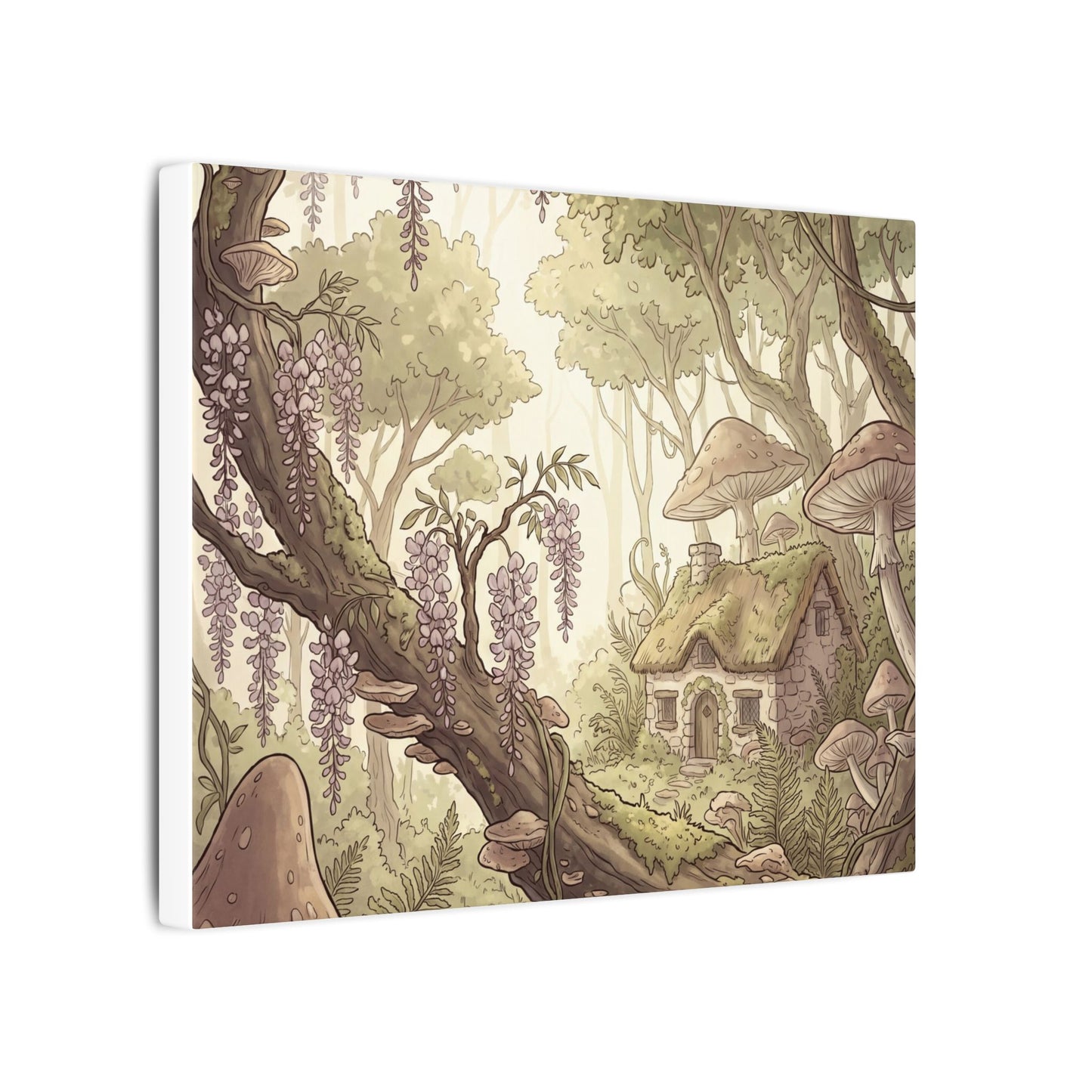 Summer Wisteria Mushroom Illustration Canvas Art | Enchanting Decor