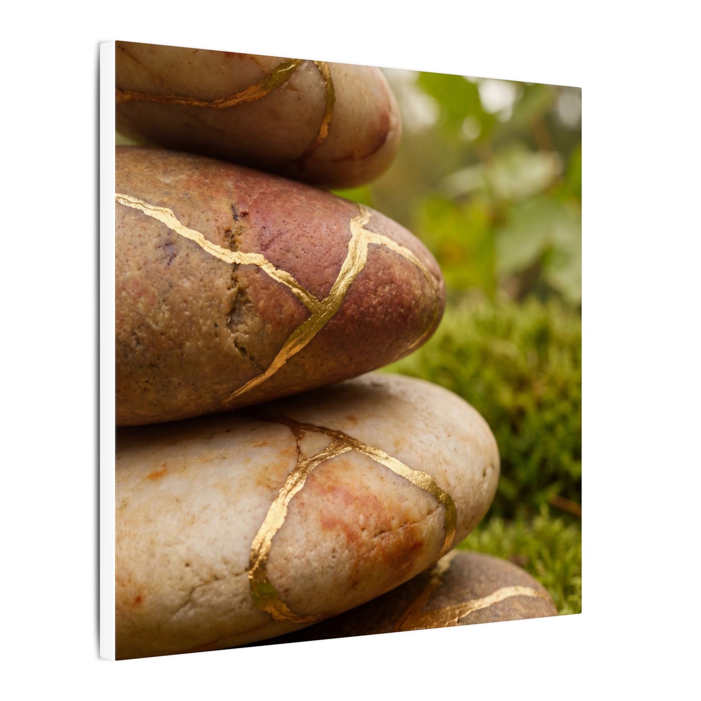 River Stones Summer Canvas Art | Kintsugi Healing Design