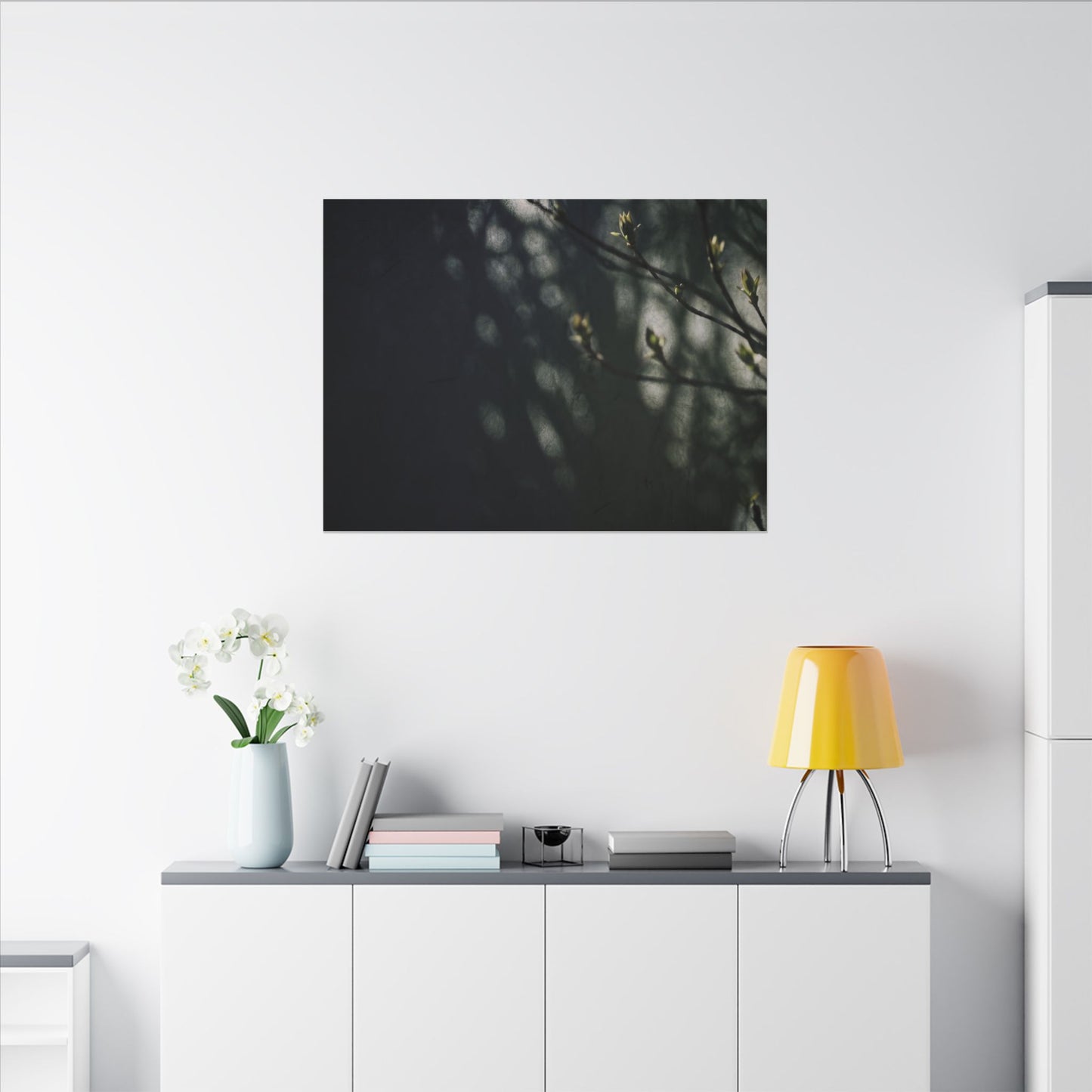 Dark Japandi Shoji Screen in Dappled | Moody Minimal Canvas Art