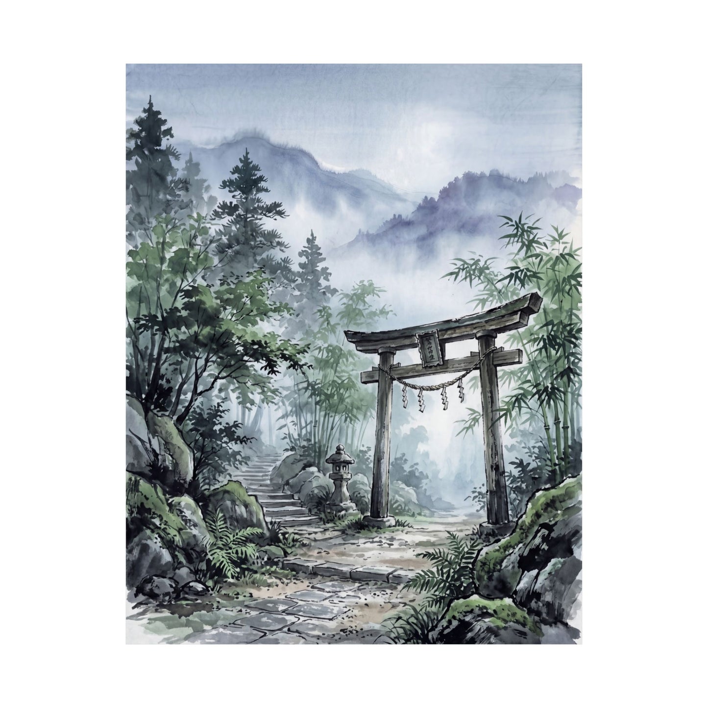Fukinsei Torii Gate Wall Art Print - Zen Sumi E