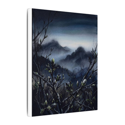 Mountain Mist Spring Canvas Art | Dark Japandi Atmospheric Design
