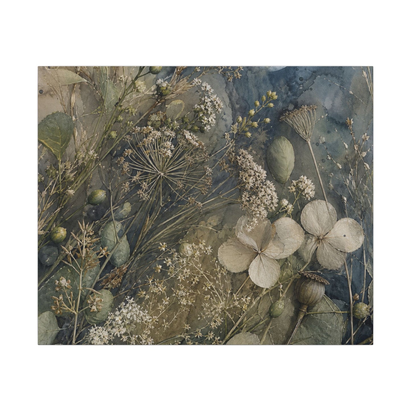 Japandi Dried Flowers in Moonlight | Watercolor Canvas Art