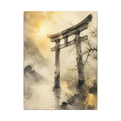 Spring Torii Gate Sumi E Canvas Art | Tranquil Decor