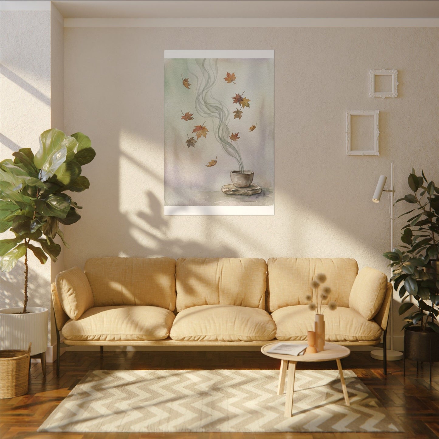Incense Smoke Canvas Art | Autumn Japandi Watercolor Art