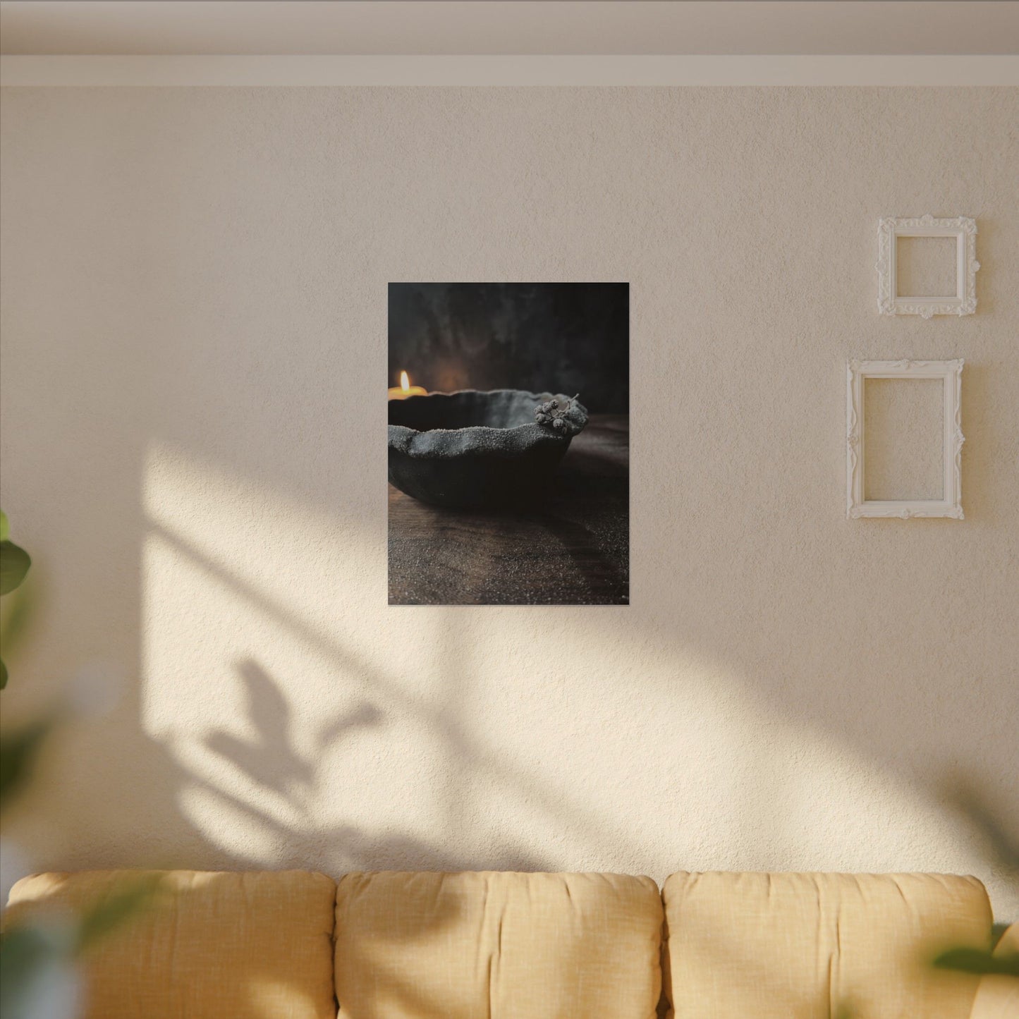 Ceramic Bowl Canvas Art | Winter Dark Japandi Shadow Zen Art