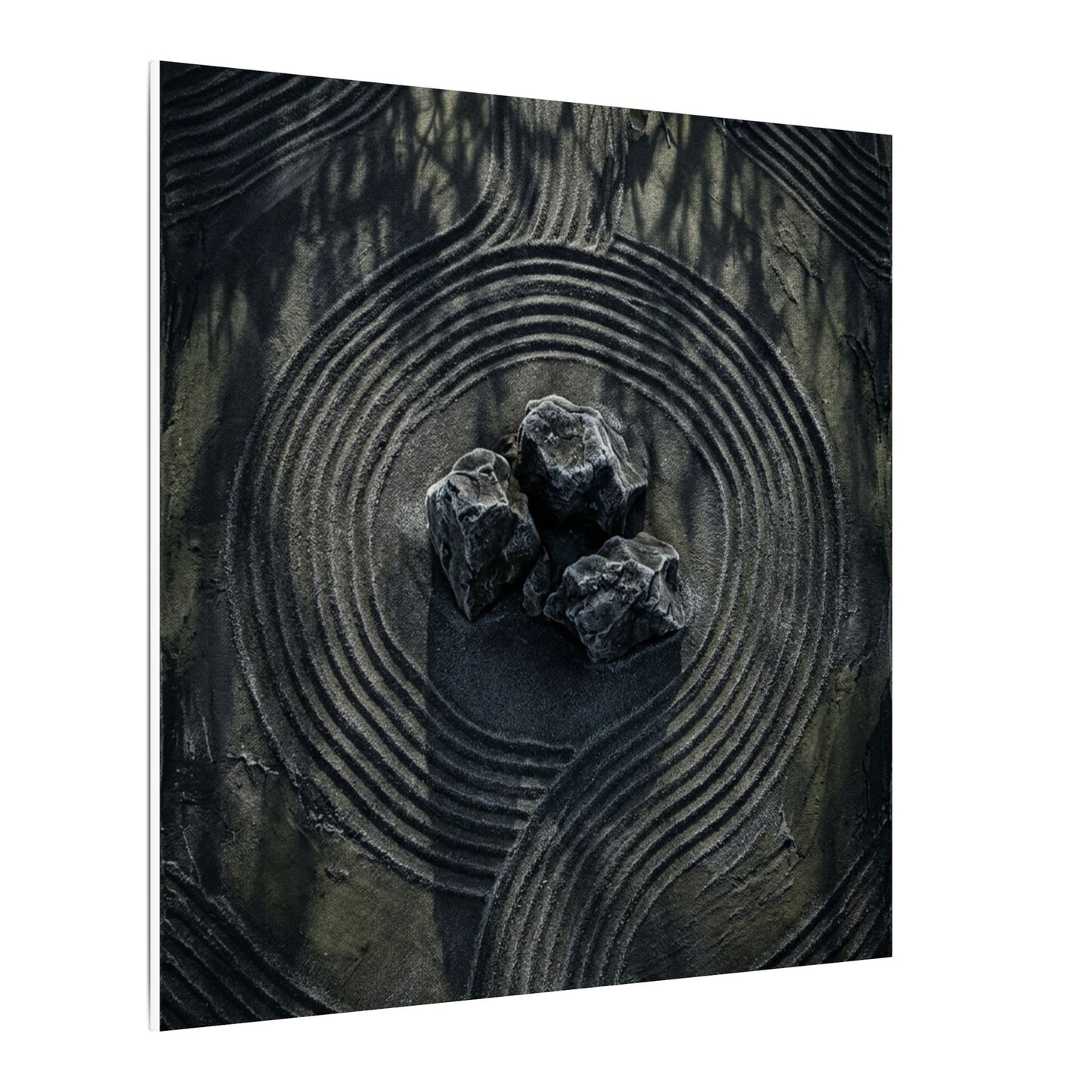 Moody Rock Garden Canvas Art - Dark Texture Dark Japandi