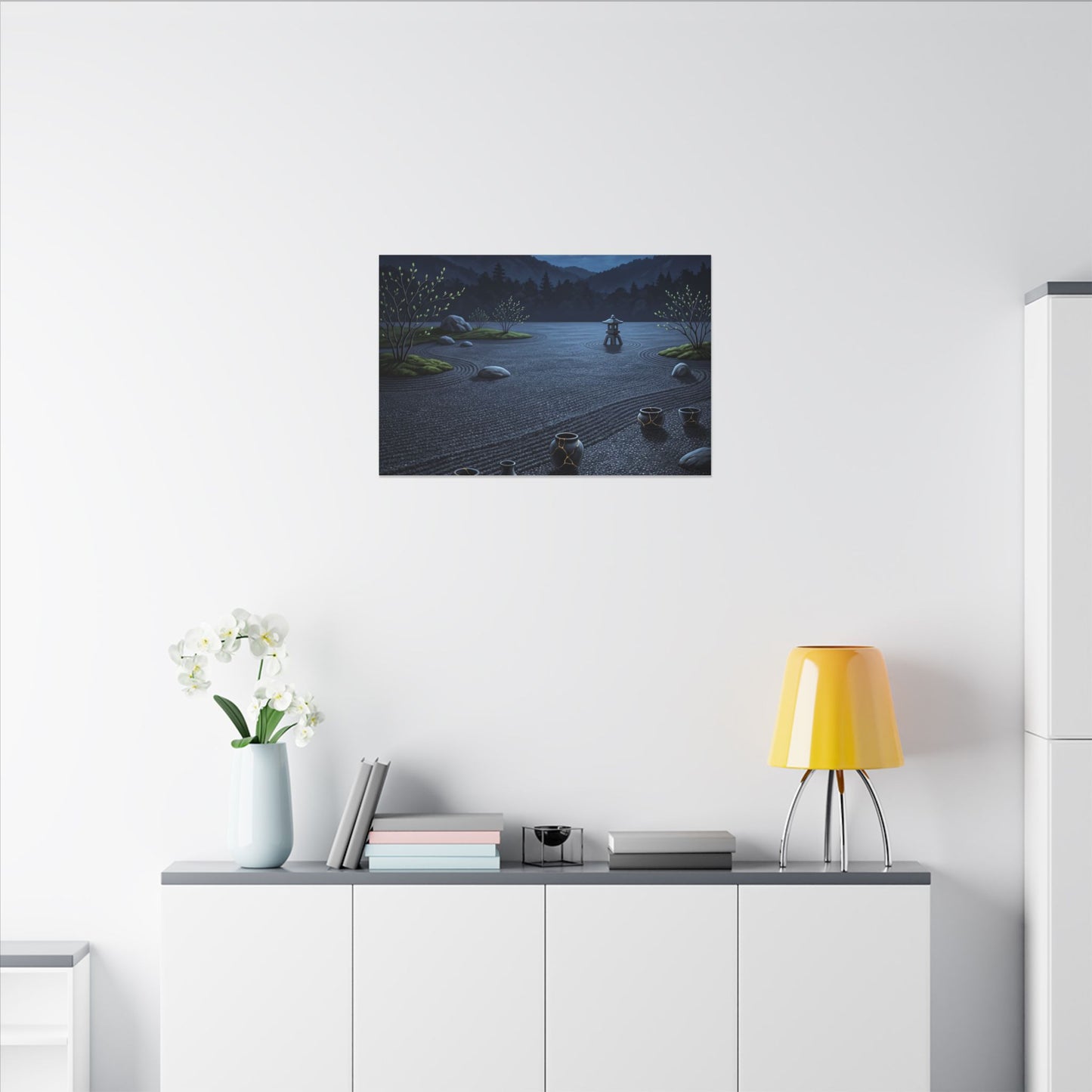 Kintsugi Moonlit Garden in Moonlight | Gold Repair Canvas Art