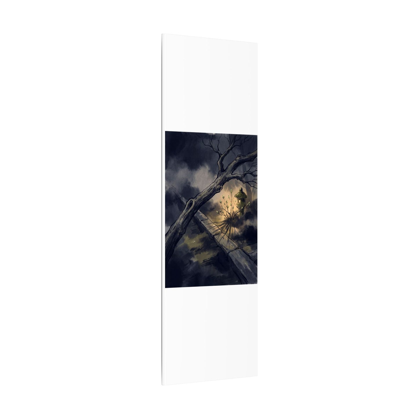 Dark Japandi Moonlit Garden in Golden Hour | Charcoal Ink Canvas Art