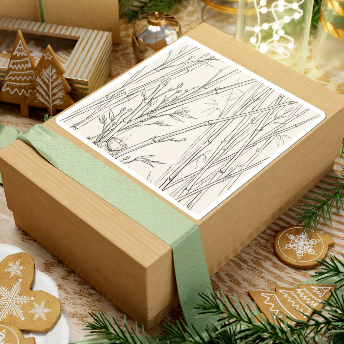 Japandi Bamboo Grove in Candlelight | Minimal Line Sticker