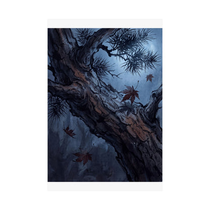 Kanso Pine Tree Wall Art Print - Dark Japandi Shadow Zen