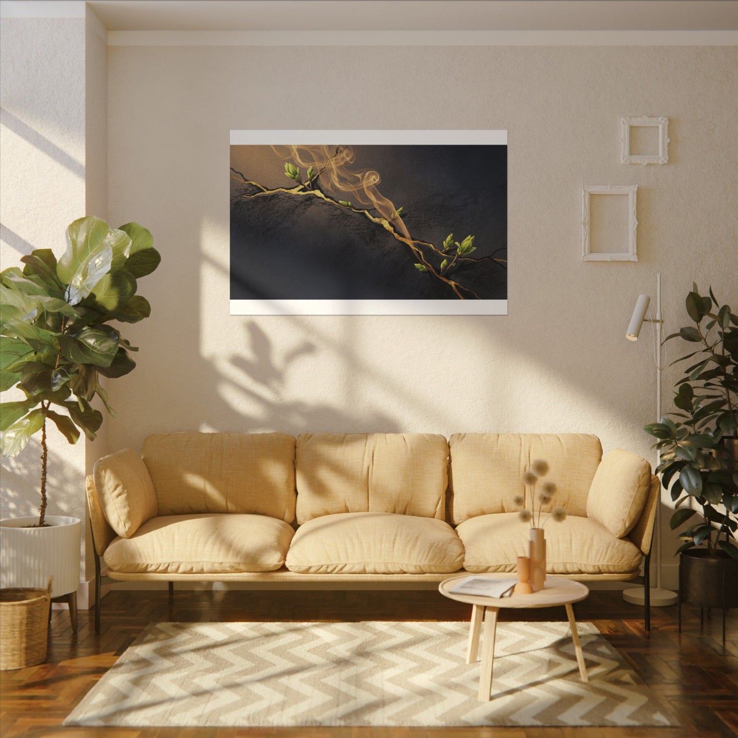 Spring Incense Smoke Gold Vein Canvas Art | Healing Decor