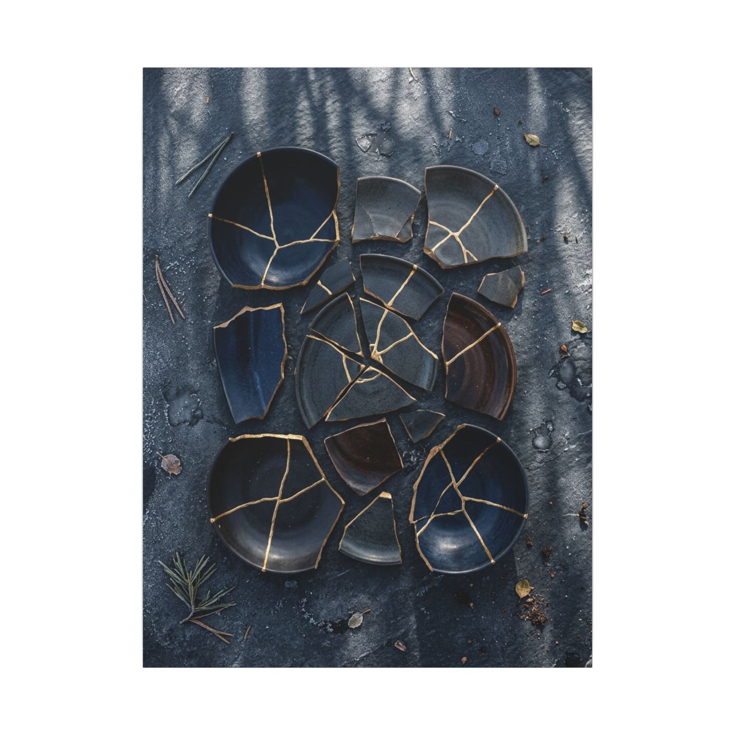 Dark Japandi Broken Pottery in Dappled | Shadow Zen Canvas Art
