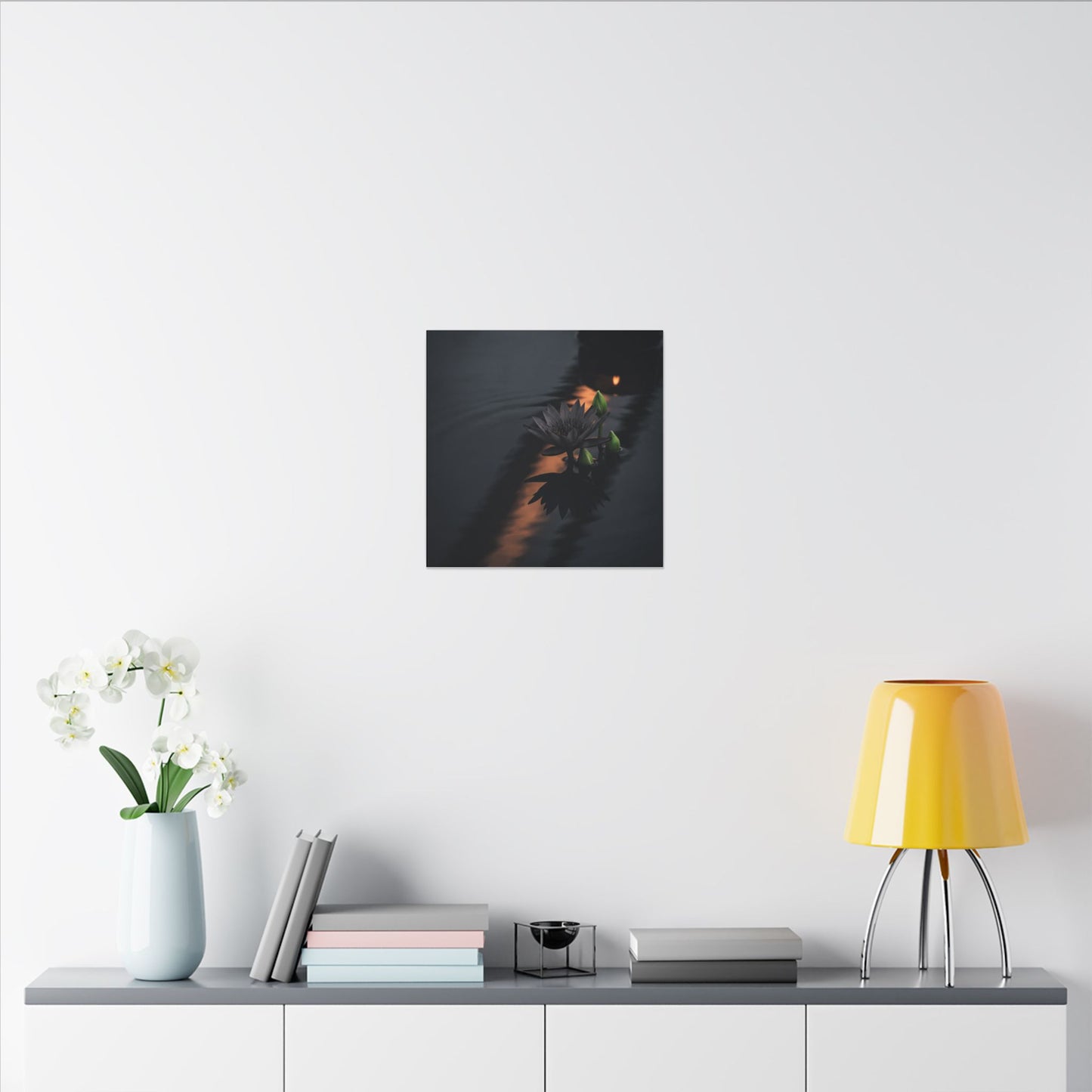 Seijaku Lotus Flower Canvas Art - Dark Japandi Shadow Zen