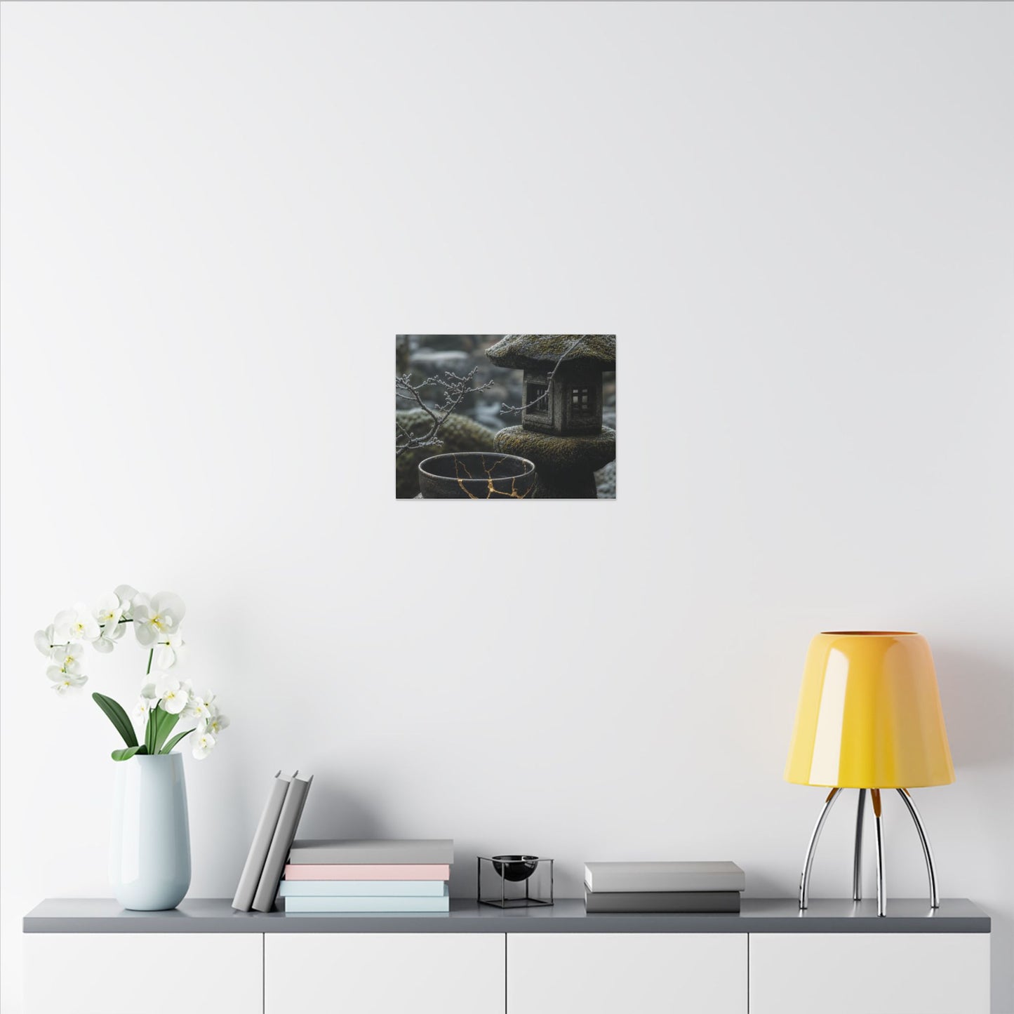 Stone Lantern Canvas Art | Winter Kintsugi Gold Repair Art
